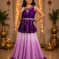Royal Purple Peplum Choli with Lilac Ombre Flared Skirt & Mirror-Embellished Detailing