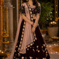 Deep Wine Velvet Floral Embroidered Lehenga Set with Rose Border Net Dupatta
