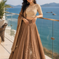Mocha Embroidered Lehenga Set with Pearl Detailed Blouse
