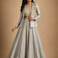 Silver-Grey Embroidered Crop Top with Structured Jacket & Flared Lehenga