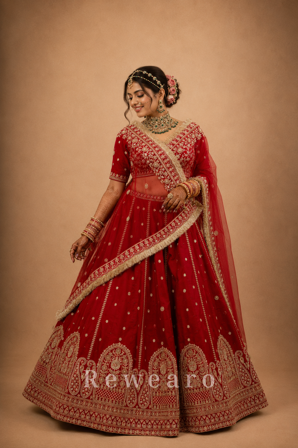 Royal Crimson Bridal Lehenga Set with Intricate Heritage Embroidery and Regal Dupatta