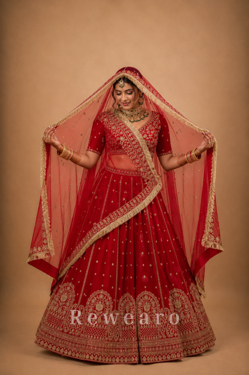 Royal Crimson Bridal Lehenga Set with Intricate Heritage Embroidery and Regal Dupatta