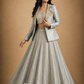 Silver-Grey Embroidered Crop Top with Structured Jacket & Flared Lehenga