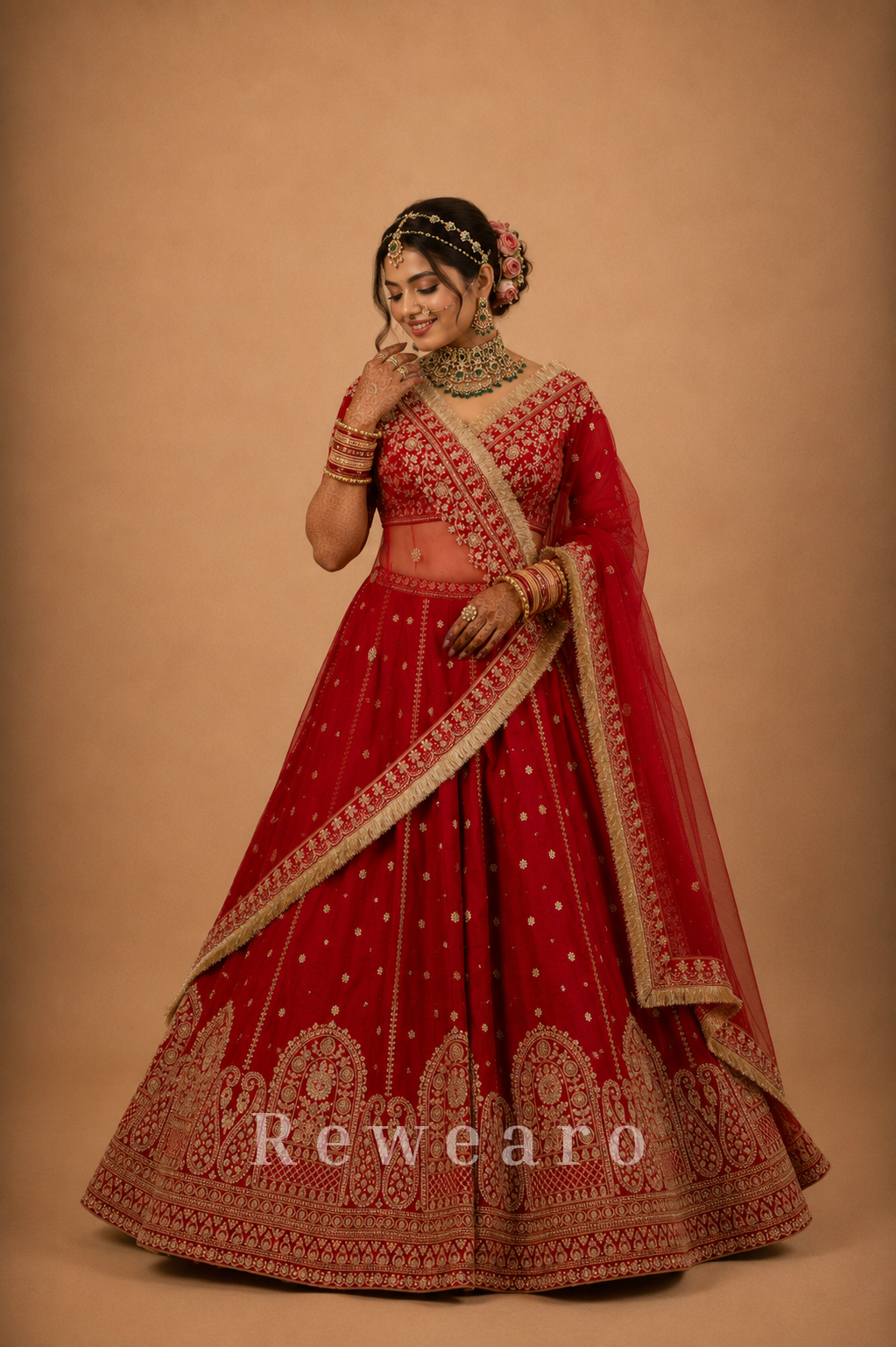 Royal Crimson Bridal Lehenga Set with Intricate Heritage Embroidery and Regal Dupatta