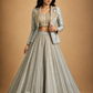 Silver-Grey Embroidered Crop Top with Structured Jacket & Flared Lehenga