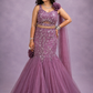Mauve Embellished Mermaid Lehenga with Floral Drape Dupatta