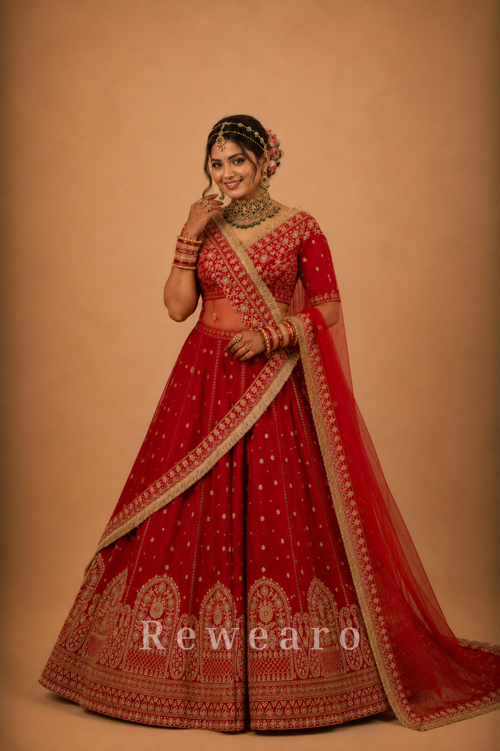 Royal Crimson Bridal Lehenga Set with Intricate Heritage Embroidery and Regal Dupatta