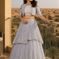 Powder Blue Embroidered Layered Lehenga with Mirrorwork Jacket