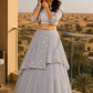 Powder Blue Embroidered Layered Lehenga with Mirrorwork Jacket