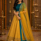 Teal Embroidered Blouse with Mustard Gold Lehenga & Sheer Dupatta