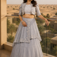 Powder Blue Embroidered Layered Lehenga with Mirrorwork Jacket