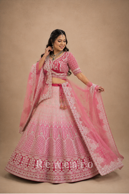 Blush Pink Heritage Bridal Lehenga Set with Intricate Silver Zardozi Embellished Elegance