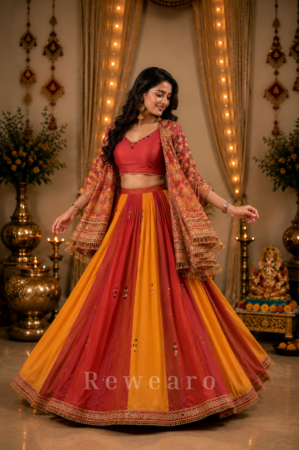 Rangila Saanjh Handcrafted Lehenga Set with Printed Jacket & Pleated Skirt