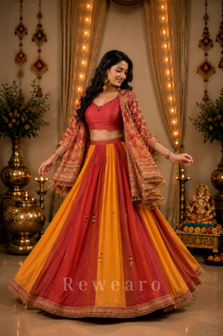 Rangila Saanjh Handcrafted Lehenga Set with Printed Jacket & Pleated Skirt