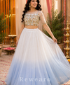 Ivory Frost Ombre Tulle Lehenga Set with Hand-Embroidered Sheer Blouse and Sequined Skirt