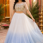 Ivory Frost Ombre Tulle Lehenga Set with Hand-Embroidered Sheer Blouse and Sequined Skirt