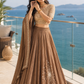 Mocha Embroidered Lehenga Set with Pearl Detailed Blouse