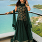 Emerald Embroidered Halter Neck Lehenga Gown with Net Dupatta