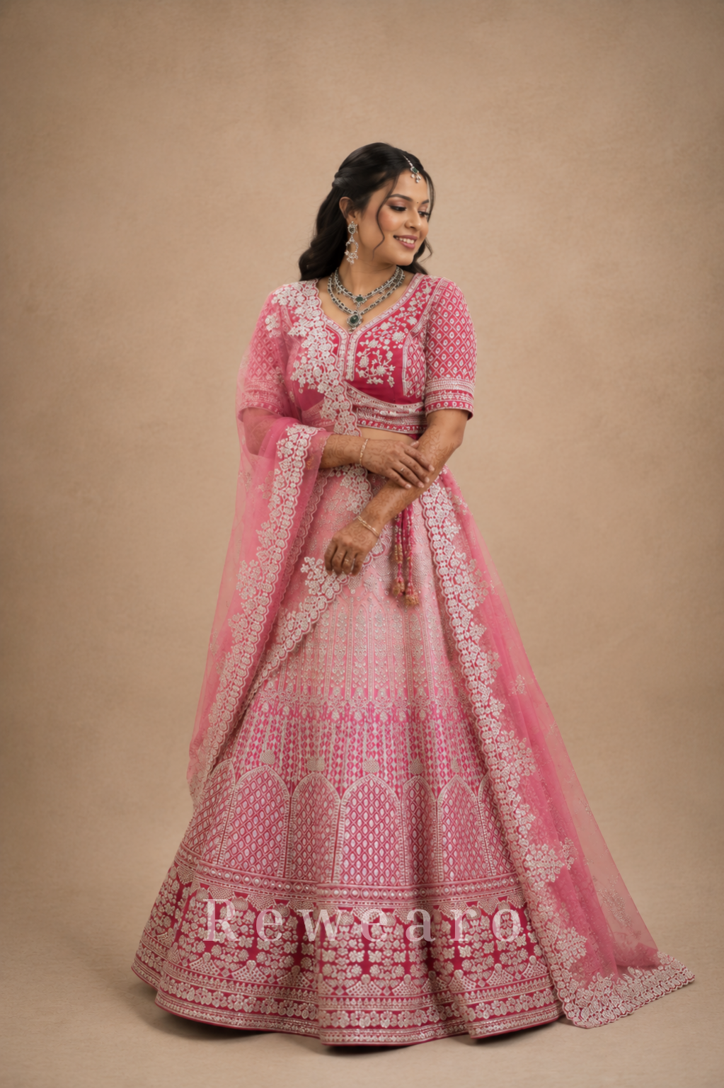 Blush Pink Heritage Bridal Lehenga Set with Intricate Silver Zardozi Embellished Elegance
