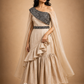 Ivory Ruffled Sharara Set with Black Embroidered One-Shoulder Bodice & Sheer Cape Dupatta