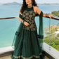 Emerald Embroidered Halter Neck Lehenga Gown with Net Dupatta