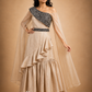 Ivory Ruffled Sharara Set with Black Embroidered One-Shoulder Bodice & Sheer Cape Dupatta