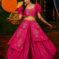 Fuchsia Embroidered Draped Dhoti Set with Floral Sleeves
