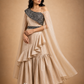 Ivory Ruffled Sharara Set with Black Embroidered One-Shoulder Bodice & Sheer Cape Dupatta