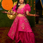 Fuchsia Embroidered Draped Dhoti Set with Floral Sleeves