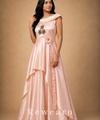 Blush Satin Draped Gown with Floral Embroidery & Sculpted Waist Belt