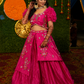 Fuchsia Embroidered Draped Dhoti Set with Floral Sleeves