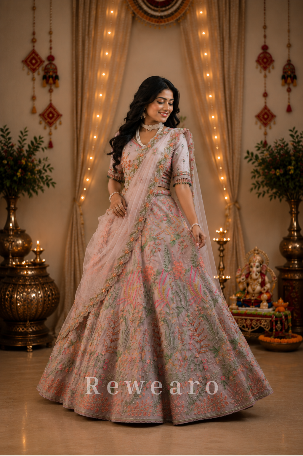 Pushparanya Vasundhara Lehenga Set with Enchanted Botanical Hand Embroidery