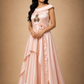 Blush Satin Draped Gown with Floral Embroidery & Sculpted Waist Belt