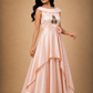 Blush Satin Draped Gown with Floral Embroidery & Sculpted Waist Belt