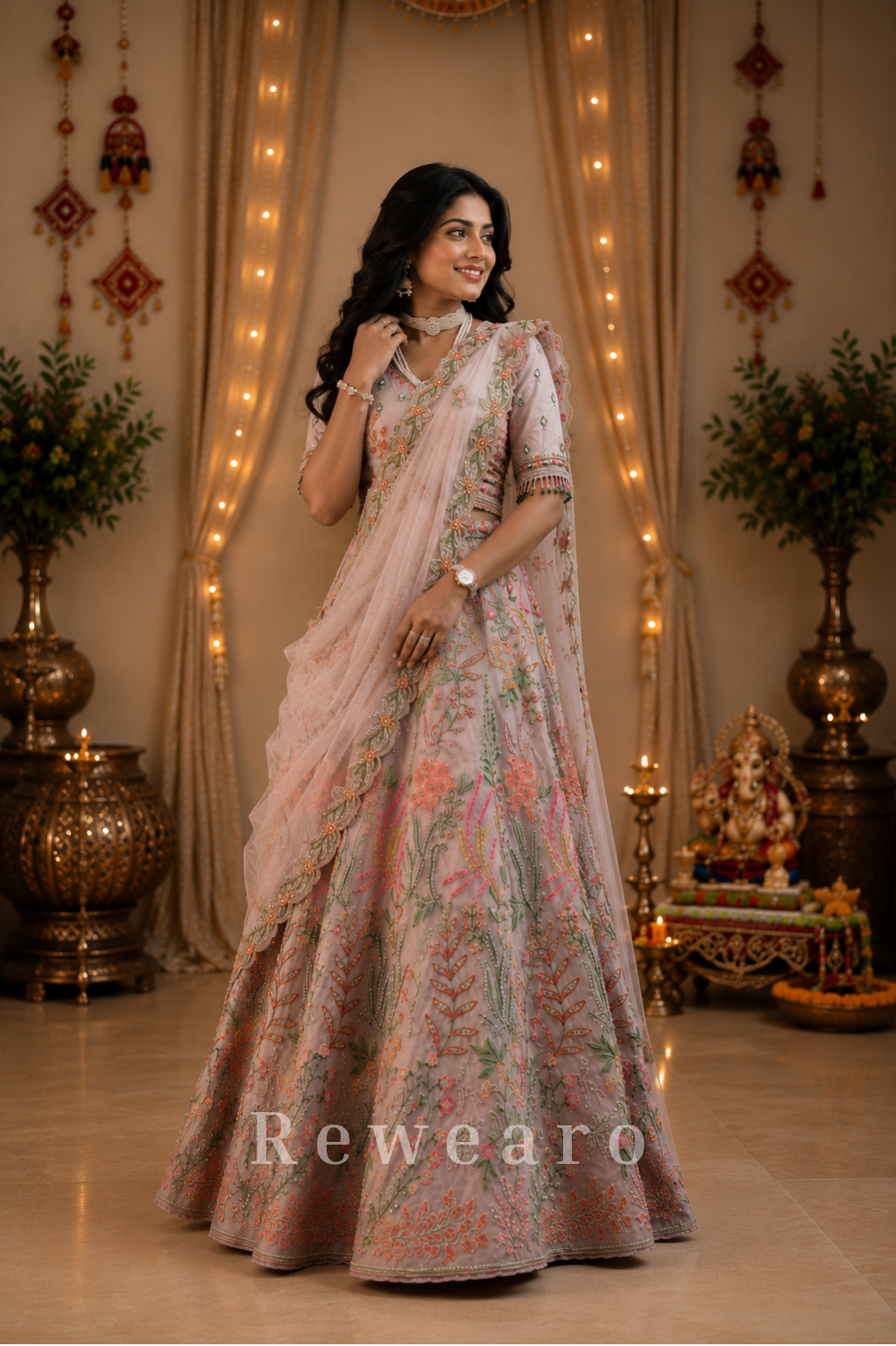 Pushparanya Vasundhara Lehenga Set with Enchanted Botanical Hand Embroidery