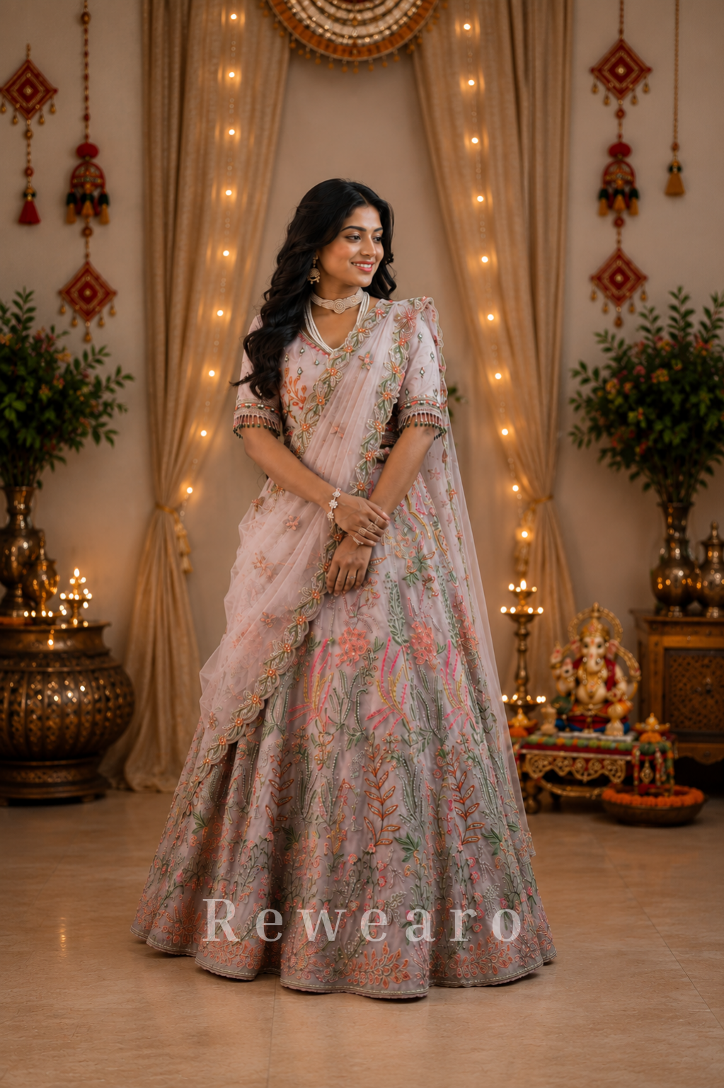 Pushparanya Vasundhara Lehenga Set with Enchanted Botanical Hand Embroidery