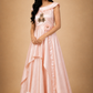 Blush Satin Draped Gown with Floral Embroidery & Sculpted Waist Belt