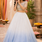 Ivory Frost Ombre Tulle Lehenga Set with Hand-Embroidered Sheer Blouse and Sequined Skirt
