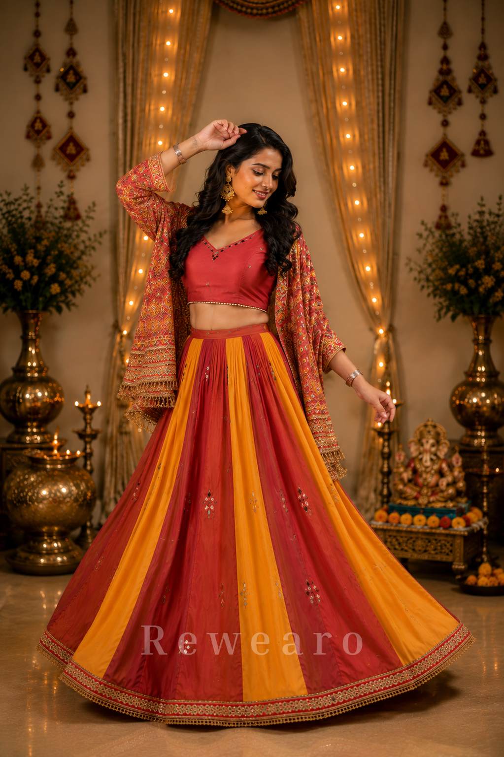 Rangila Saanjh Handcrafted Lehenga Set with Printed Jacket & Pleated Skirt