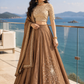 Mocha Embroidered Lehenga Set with Pearl Detailed Blouse