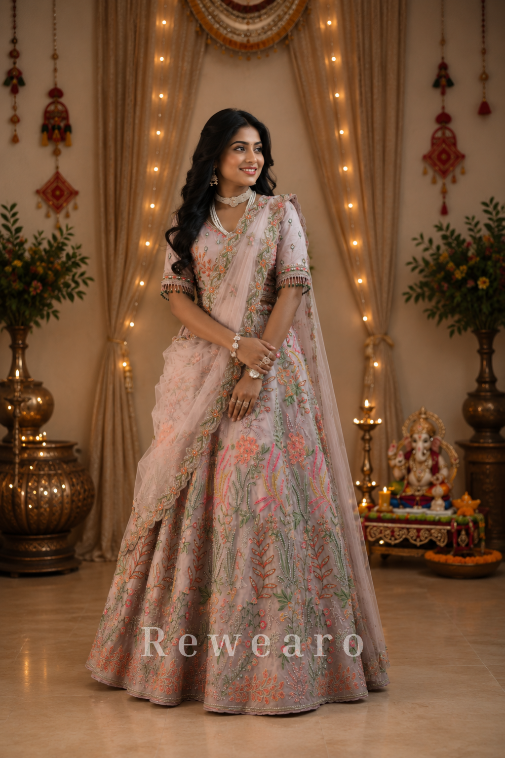 Pushparanya Vasundhara Lehenga Set with Enchanted Botanical Hand Embroidery