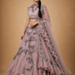 Dusty Pink Embroidered Lehenga with Silver Floral Work & Ruffled Sheer Dupatta