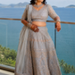Ice Blue Heavily Embroidered Bridal Lehenga with Net Dupatta