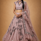 Dusty Pink Embroidered Lehenga with Silver Floral Work & Ruffled Sheer Dupatta