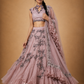 Dusty Pink Embroidered Lehenga with Silver Floral Work & Ruffled Sheer Dupatta