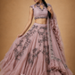 Dusty Pink Embroidered Lehenga with Silver Floral Work & Ruffled Sheer Dupatta