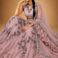 Dusty Pink Embroidered Lehenga with Silver Floral Work & Ruffled Sheer Dupatta