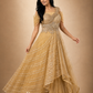 Golden Draped Gown with Silver Striped Tulle & Embroidered Bodice