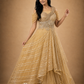 Golden Draped Gown with Silver Striped Tulle & Embroidered Bodice