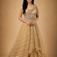 Golden Draped Gown with Silver Striped Tulle & Embroidered Bodice